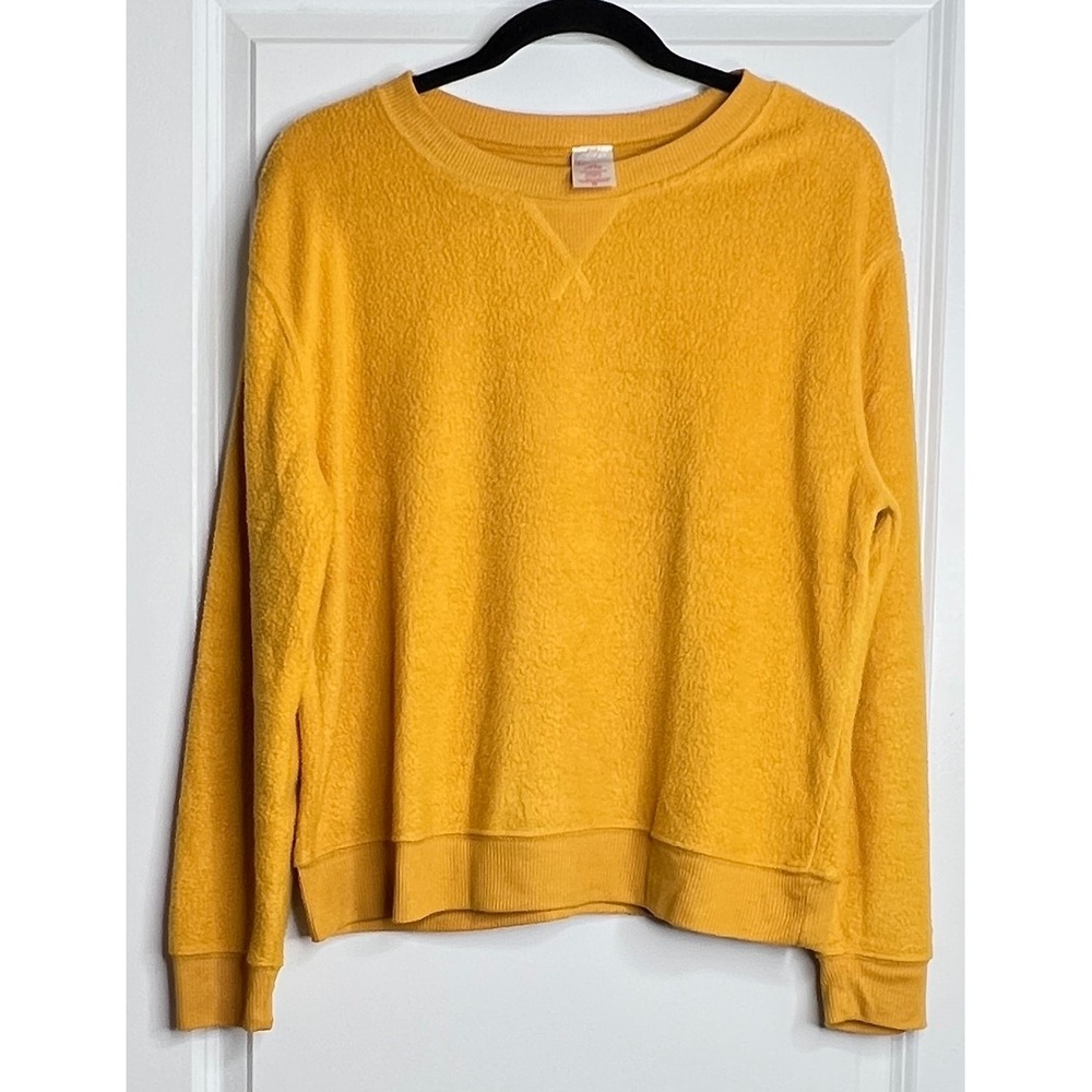 No Boundaries Sweatshirt Womens Large 11-13 Mustard Yellow Fleece Pullover Crew